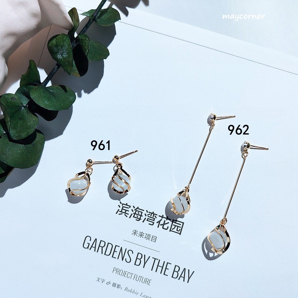 Khuyên tai bông tai giọt nước mạ bạc 925 cao cấp 961-962