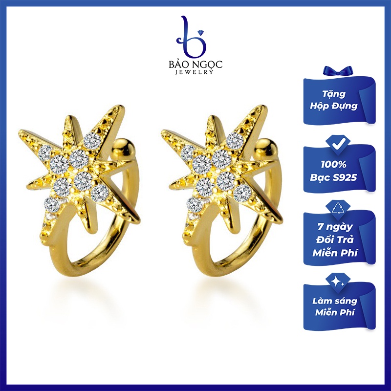 Hoa tai nụ ôm tai hình sao nhiều cánh đính đá dễ thương - Bảo Ngọc Jewelry B2621