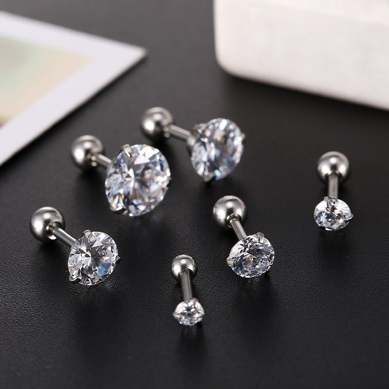 Khuyên Tai Thép Không Gỉ 3 Ngạnh Đính Đá Zircon Mini Đơn Giản Thời Trang