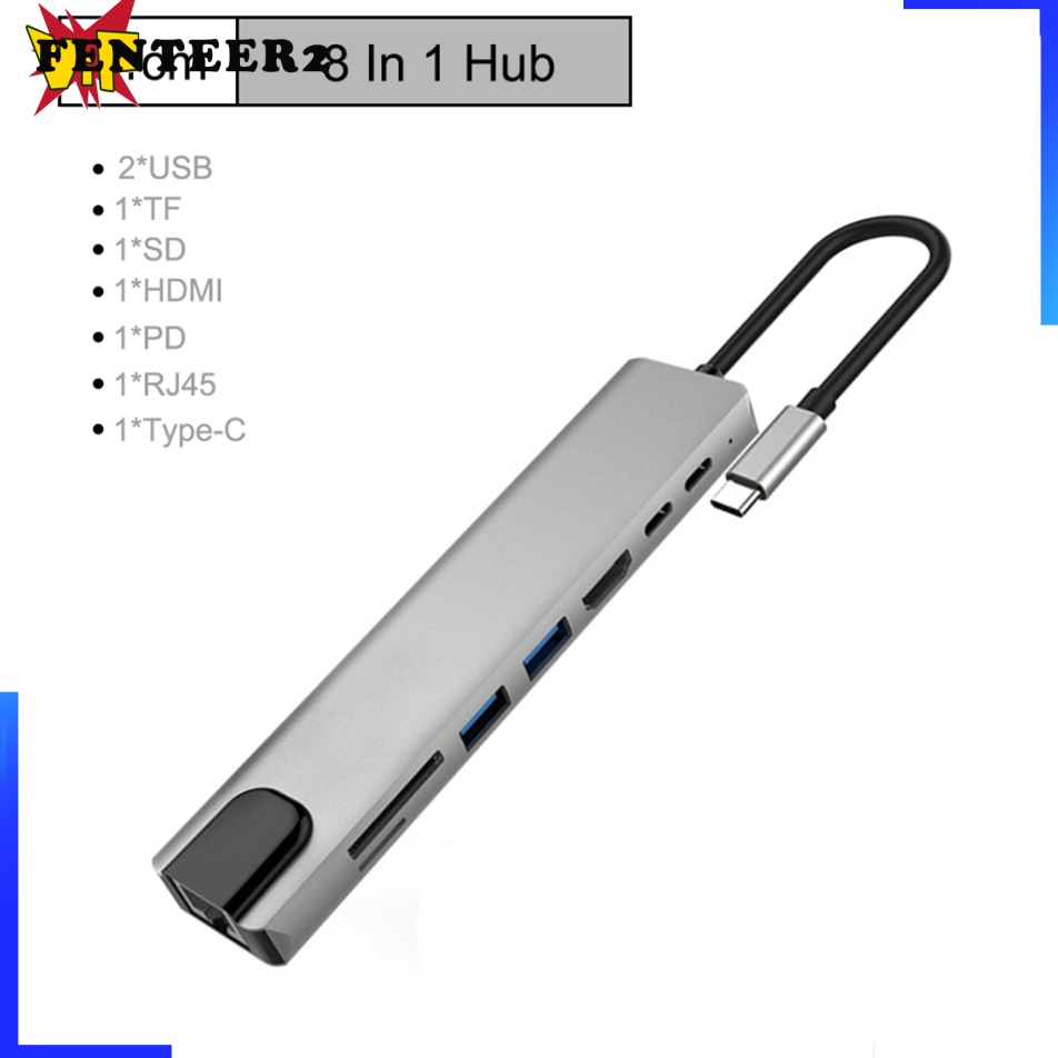 (Fenteer2 3c) 8 Trong 1 Usb Type-C Hub Hdmi Adapter Sang Hdmi Tf