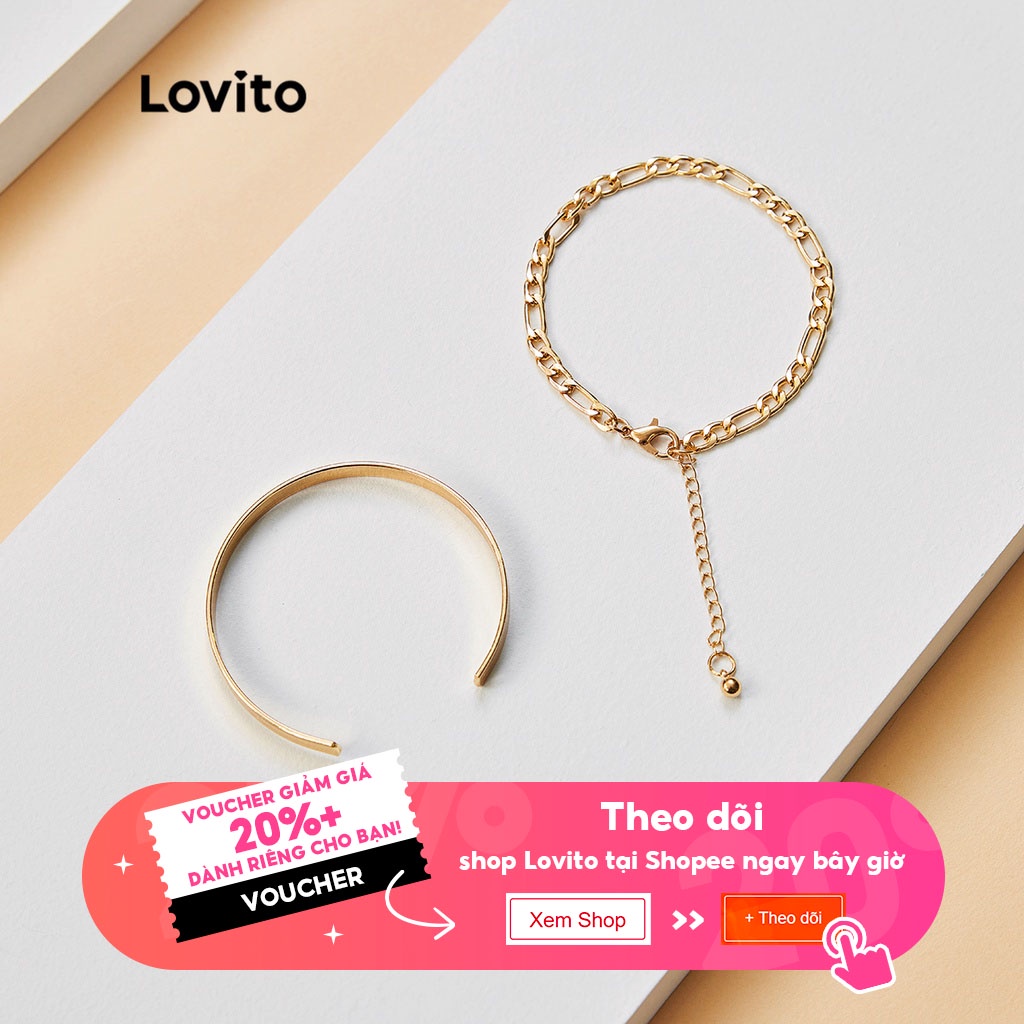 Vòng tay Lovito phối dây xích và nhẫn nạm đá phong cách tiệc tùng L17M439 (Màu vàng) | BigBuy360 - bigbuy360.vn