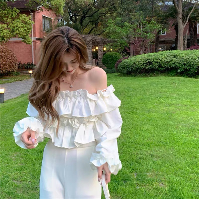 Áo trễ vai nữ croptop tiểu thư màu trắng phiên bản đặc biệt mùa hè 2022 Kozoda Sm73