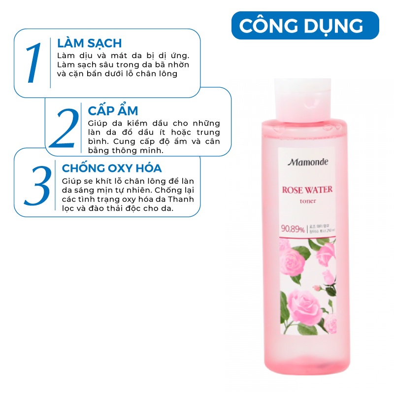 Nước hoa hồng dưỡng da cung cấp độ ẩm Mamonde Rose Water Toner Hàn Quốc 250ml