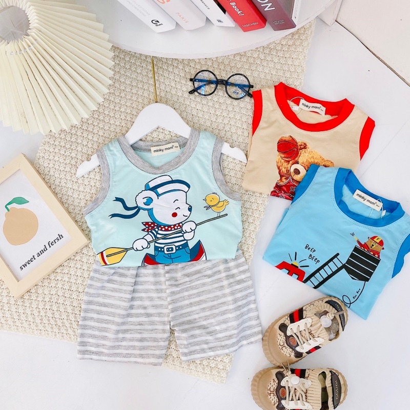 Bộ ba lỗ vải loại 1 Minky Mom cho bé