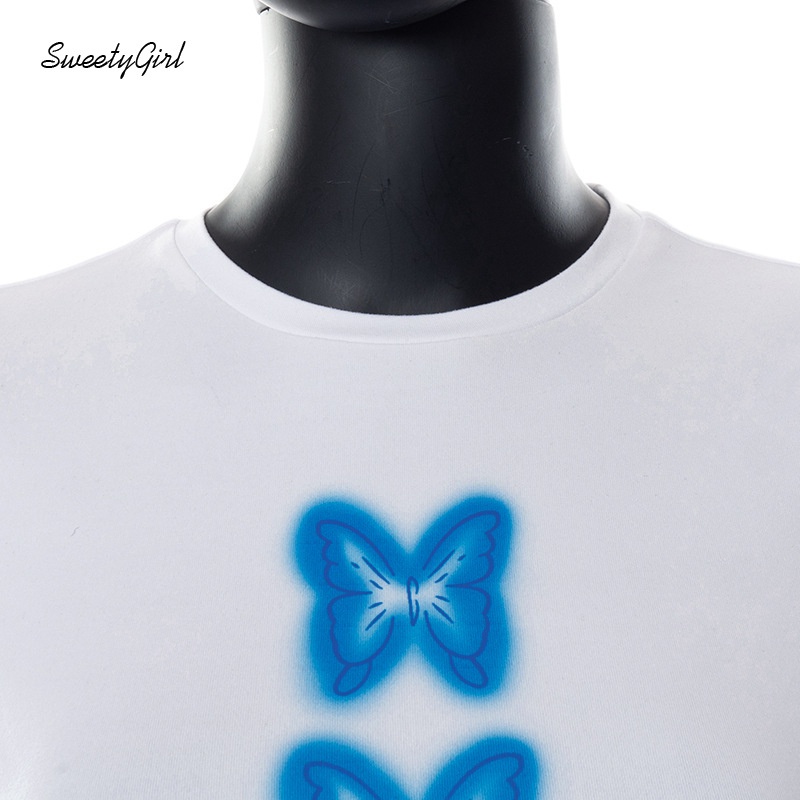 Áo Crop Top Tay Ngắn Cổ Tròn In Hình Bướm Thời Trang Dành Cho Nữ 2022