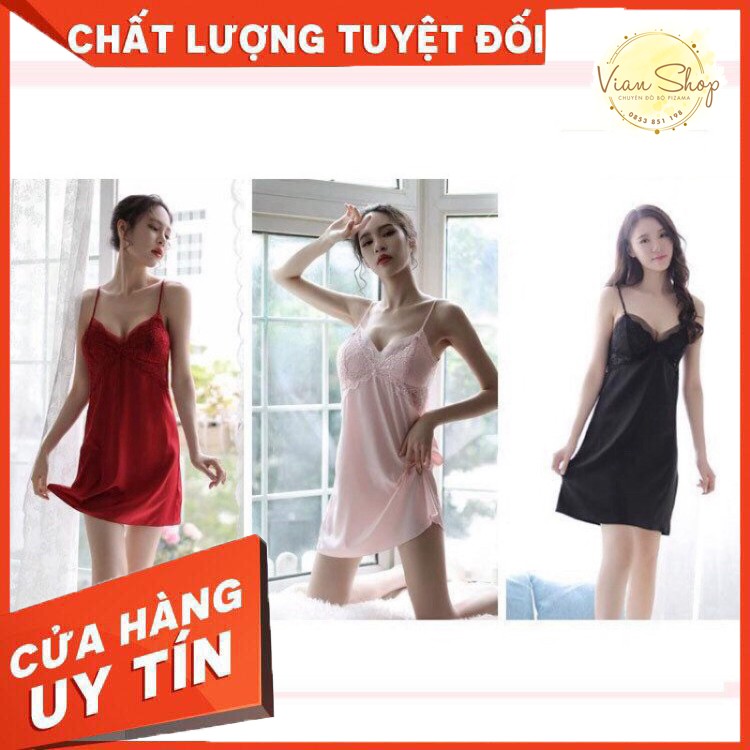 Váy ngủ lụa 2 dây, đầm ngủ lụa cao cấp, chất liệu lụa hàn, chất mát mềm mịn