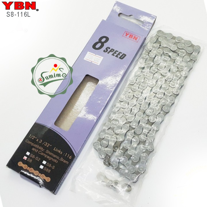 Sên xe đạp - Xích YBN S8-116L 8 speed full box chính hãng