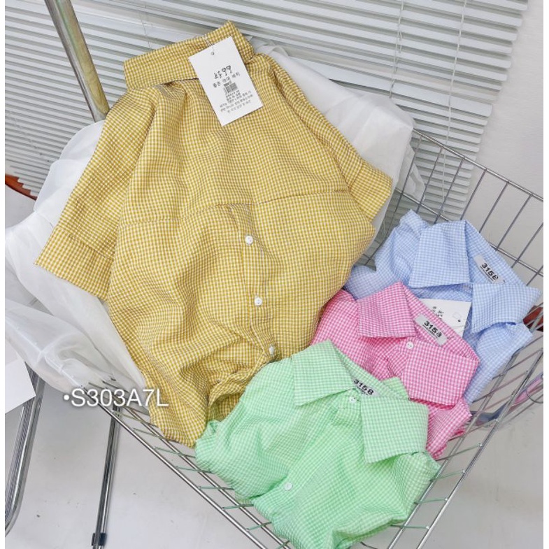 Set Sơ Mi Nữ Tay Ngắn Đi Biển ,Set Bộ Sơ Mi Kẻ Đũi Xốp Xẻ Tà Quần Đùi Phong Cách Ulzzang Unisex BEBEDOLL