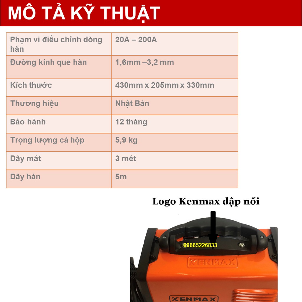 Máy hàn | Kenmax ARC 200S | Tặng full bộ kiện + thương hiệu Nhật Bản