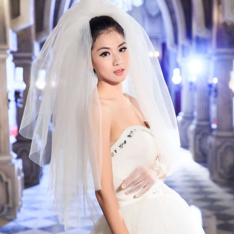 Mạng Che Vải Tuyn Thiết Kế Nhiều Lớp Trơn Mịn Có Lược Cài Dành Cho Cô Dâu Trong Ngày Cưới