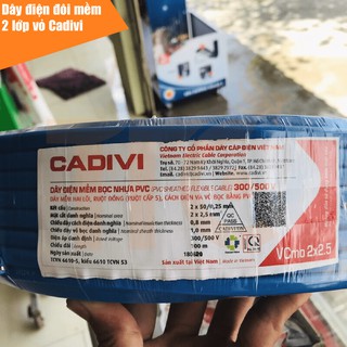 Dây điện đôi mềm Cadivi 2 lớp vỏ 2 x 2.5mm (Vcmo 2x50/0.25) - Bán lẻ theo mét