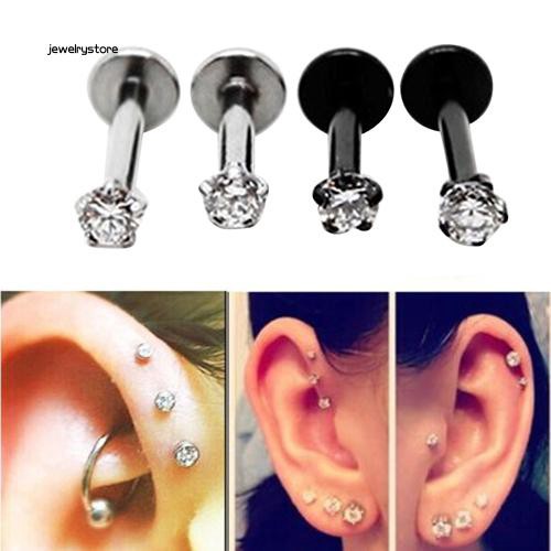 Khuyên sụn tai hình khối inox đính đá Cubic Zirconia thời trang cho nữ