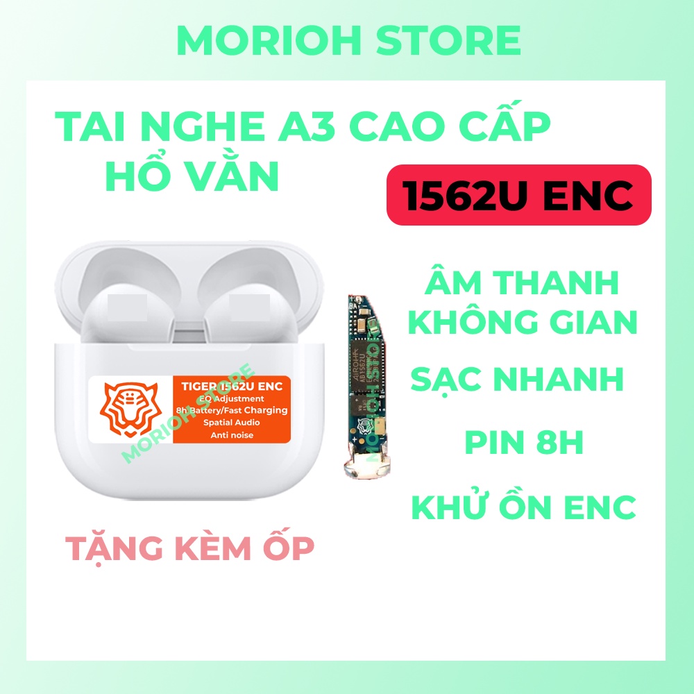Tai Nghe TWS Hổ Vằn 3, Bản Cao Cấp 2022, AIROHA 1562U ENC, Âm Thanh Không Gian, Pin Trâu, Hỗ Trợ Sạc Nhanh