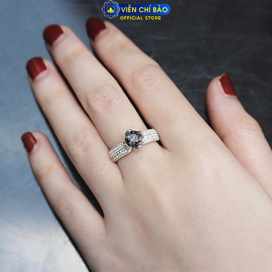 Nhẫn bạc nữ tóc đen 4 hàng đá chất liệu bạc 925 thời trang phụ kiện trang sức Viễn Chí Bảo N600035