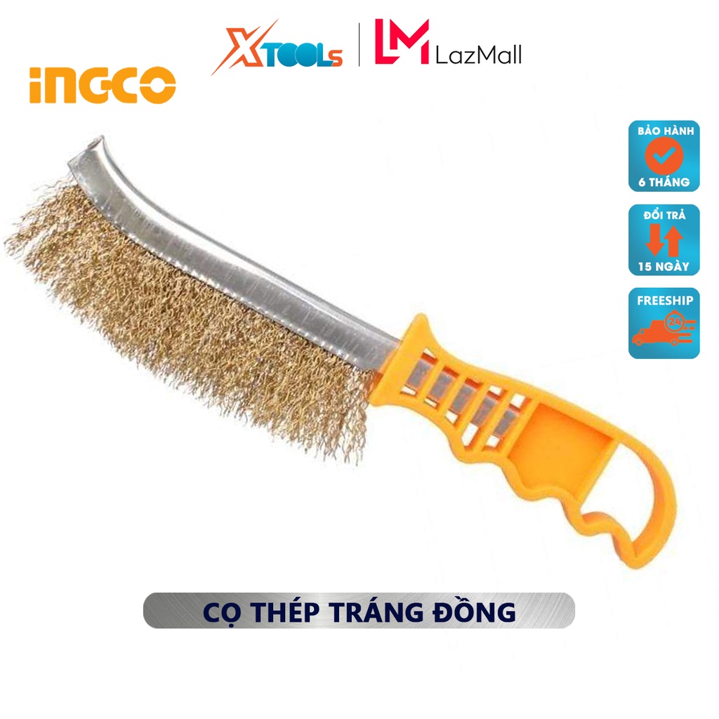 Cọ thép tráng đồng INGCO HWB02250 | Cọ vệ sinh rỉ sắt Chiều dài 250mm- 60/T Tay cầm nhựa Tráng đồng cọ rửa các bụi bặm,