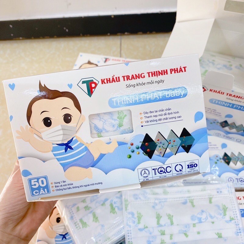 Khẩu trang trẻ em - Hộp 50 chiếc - chính hãng Thịnh Phát, ngăn khói bụi vi khuẩn.