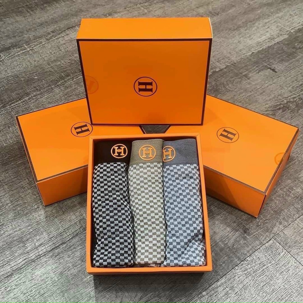 Hộp 3 Quần Sịp Nam Boxer - Quần Lót Nam Cotton Co Giãn 4 Chiều Chữ H Màu Cam