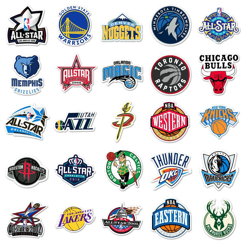 Bộ 50 Miếng Dán Trang Trí Xe Hơi Chống Thấm Nước Hình Logo Đội Bóng Rổ NBA Vui Nhộn DIY
