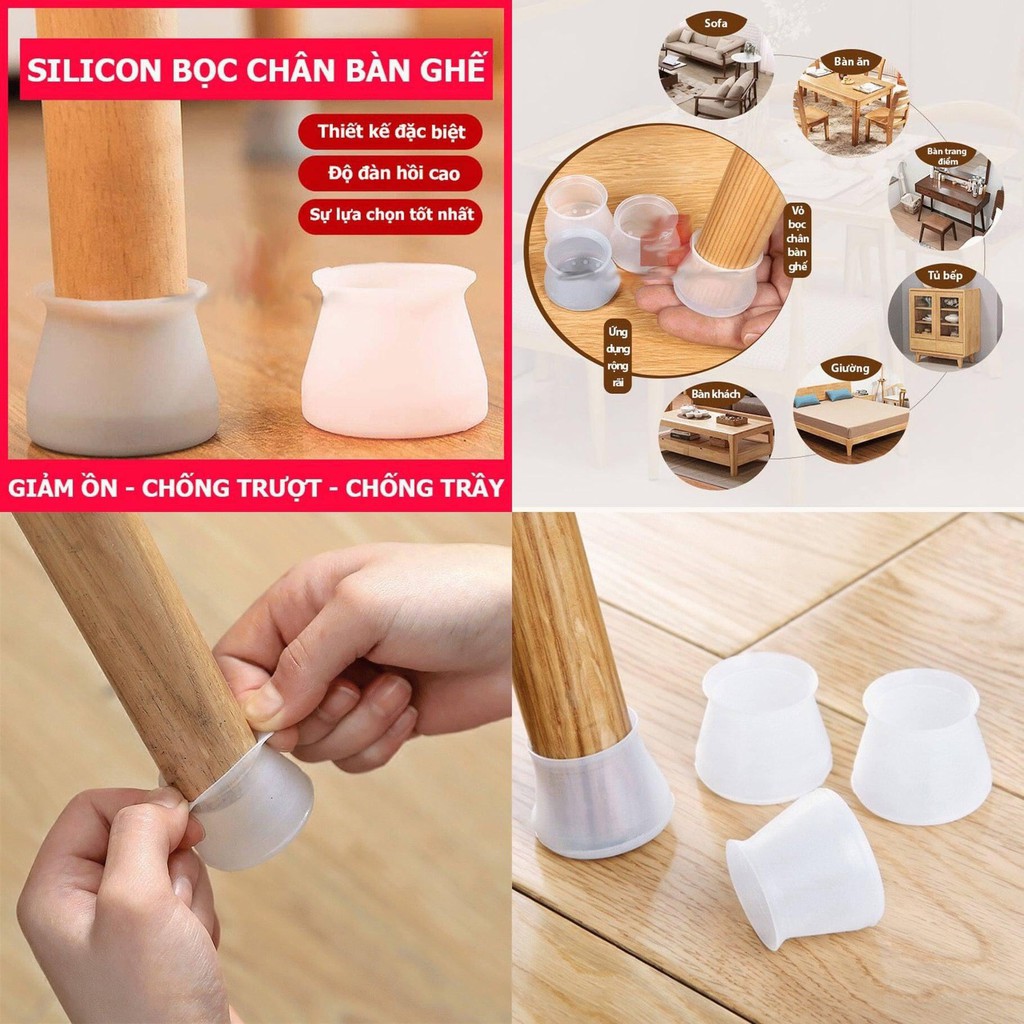 Set 4 vỏ silicon bọc chân bàn, chân ghế chống trầy xước sàn nhà bám chặt vào chân bàn (Hình Tròn)