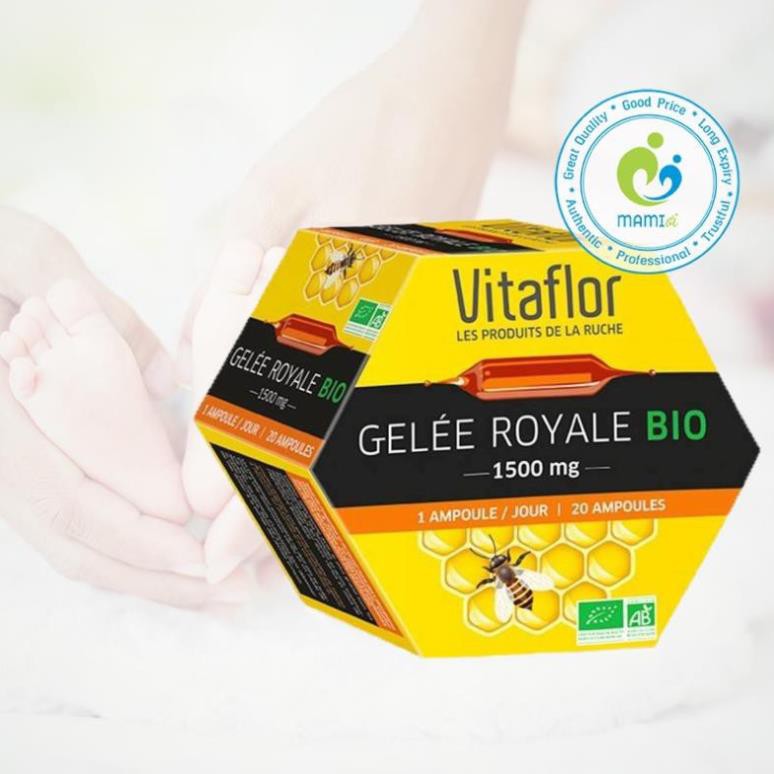 Sữa ong chúa (20 ống) tăng miễn dịch giúp đẹp da và tóc cho phụ nữ Vitaflor Gelée Royale Bio 1500mg, Pháp