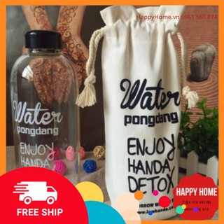 [ FREESHIP 50K] BÌNH NƯỚC DETOX ĐẸP " WATER PONGDANG" 1000ML ( MÀU TRONG SUỐT) -  TẶNG KÈM MỘT TÚI VẢI
