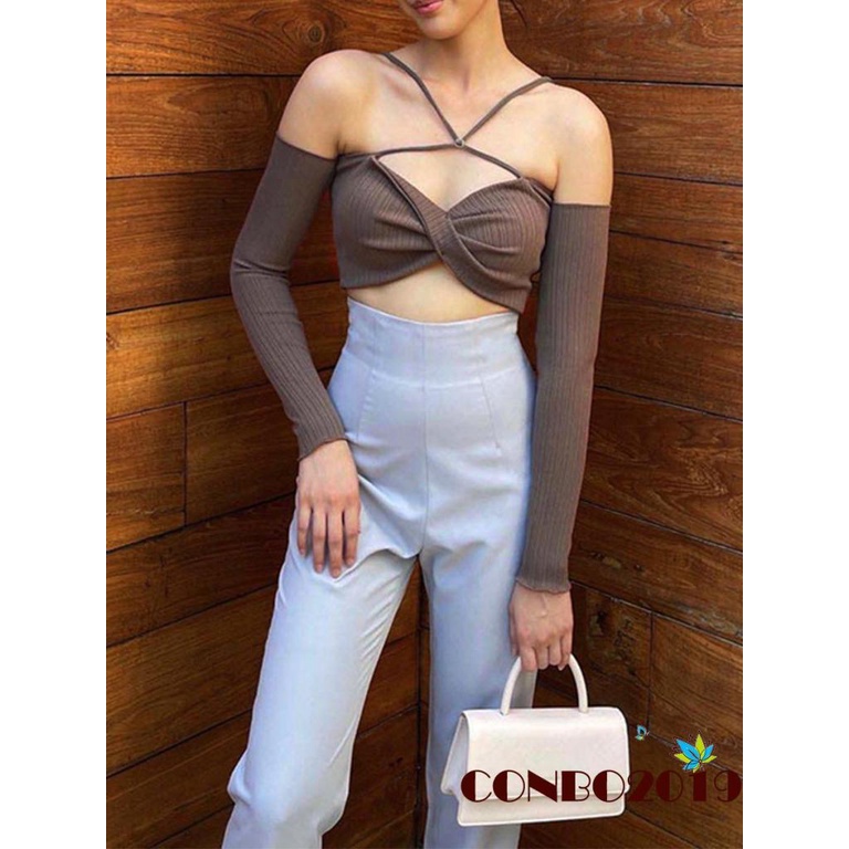 Áo Croptop Tay Dài Màu Sắc Thời Trang Cho Nữ