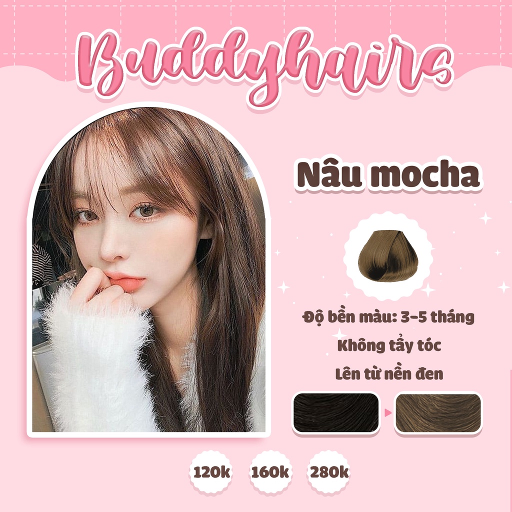 Thuốc nhuộm tóc Nâu mocha lên màu từ nền đen của Buddyhairs,Buddy.hairs,Buddyhair