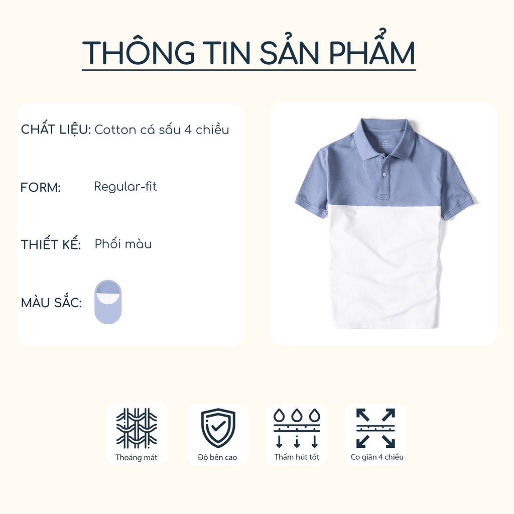 Áo thun polo nam phối màu xanh trắng, thiết kế đơn giản APL59 LEEVUS, BASIS, GUTTI