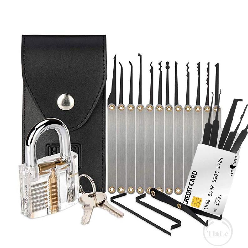 Lock Pick Set with Transparent Training Padlock and Credit Card Lock