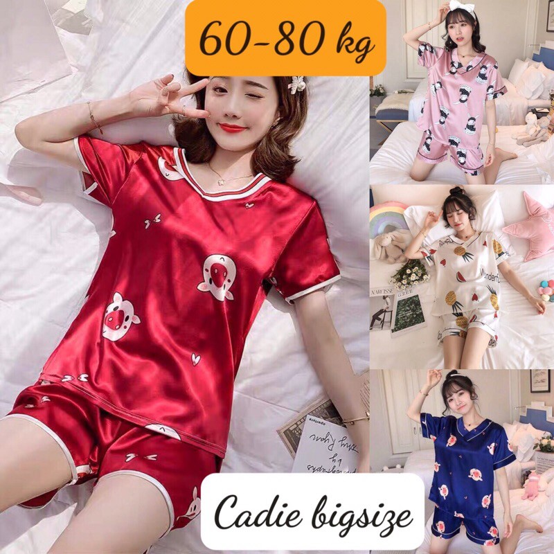 Bộ đồ Ngủ Bigsize 80 kg lụa hàn siêu đẹp, vải mát dễ thương Chuẩn Cadie Bigsize