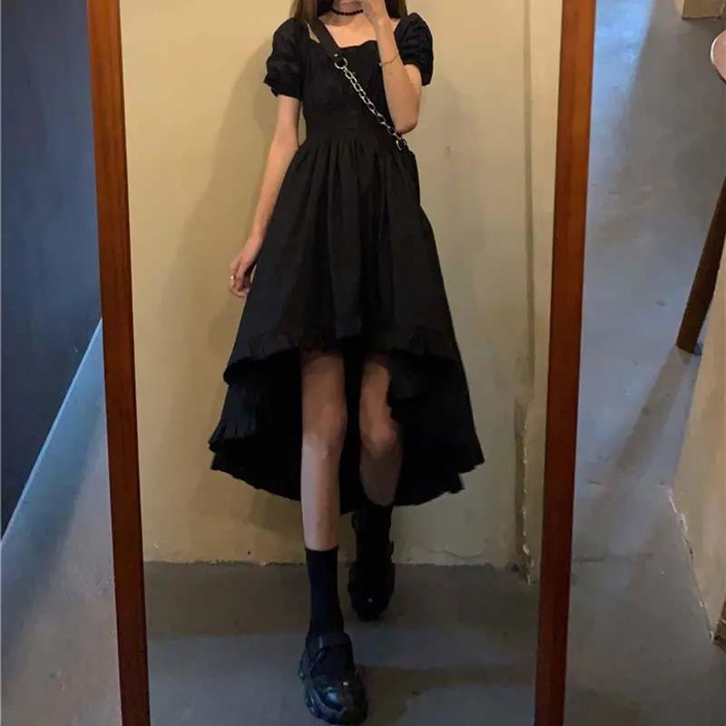 Đầm dài tiểu thư màu đen cổ vuông tay phồng thiết kế vintage phong cách pháp
