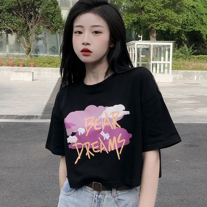 Áo Croptop Tay Ngắn In Họa Tiết Phong Cách Hàn Quốc Thời Trang Mới 2022