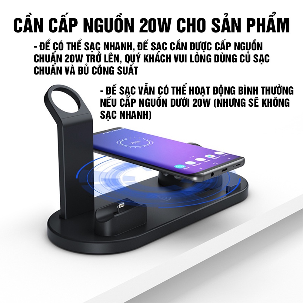 [CAO CẤP] Đế Sạc Không Dây 6in1 Để Bàn Cao Cấp Sạc Nhanh 20W Phù Hợp Mọi Thiết Bị - BINGO STORE