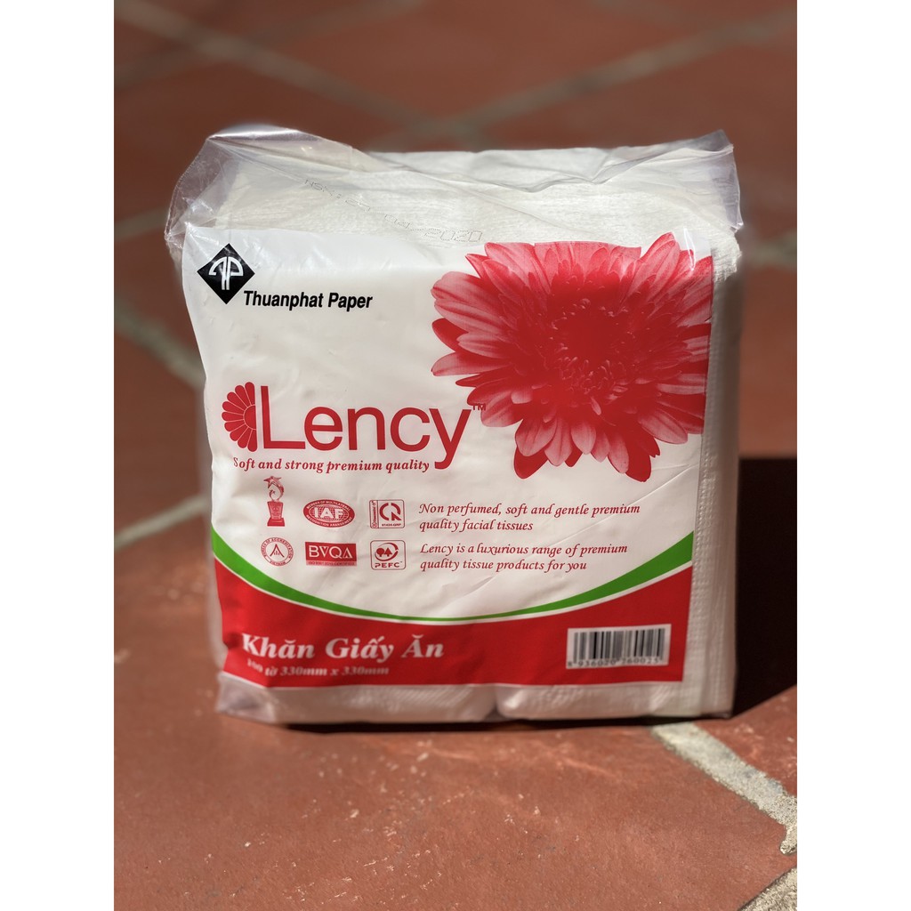 Khăn giấy ăn vuông cao cấp Lency 100 tờ kích thước 330x330mm