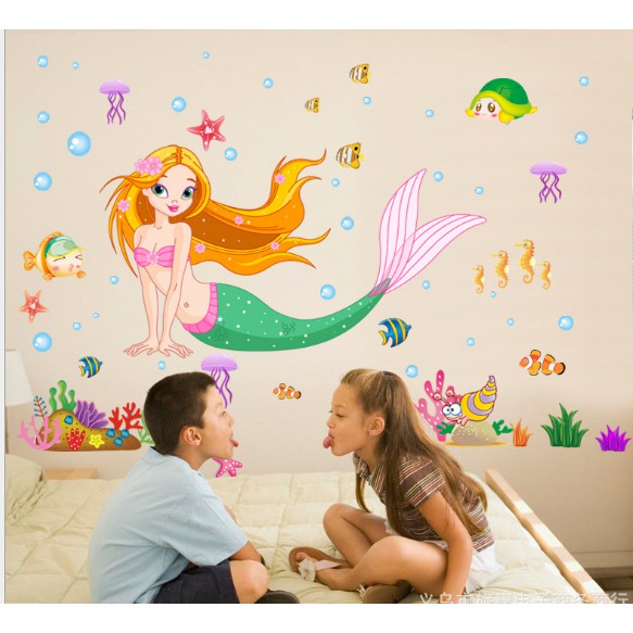 Decal dán tường nàng tiên cá cho phòng của bé