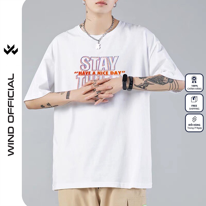 Áo phông tay lỡ unisex WIIS form rộng cotton Stay Tuned thun oversize nam nữ ulzzang