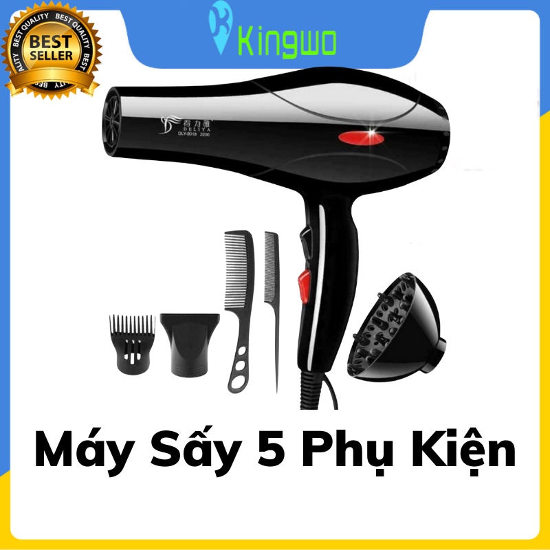 Máy sấy tóc Deliya mini tạo kiểu công suất lớn 2200W tặng kèm bộ phụ kiện 5 món vỏ làm từ chất liệu cao cấp