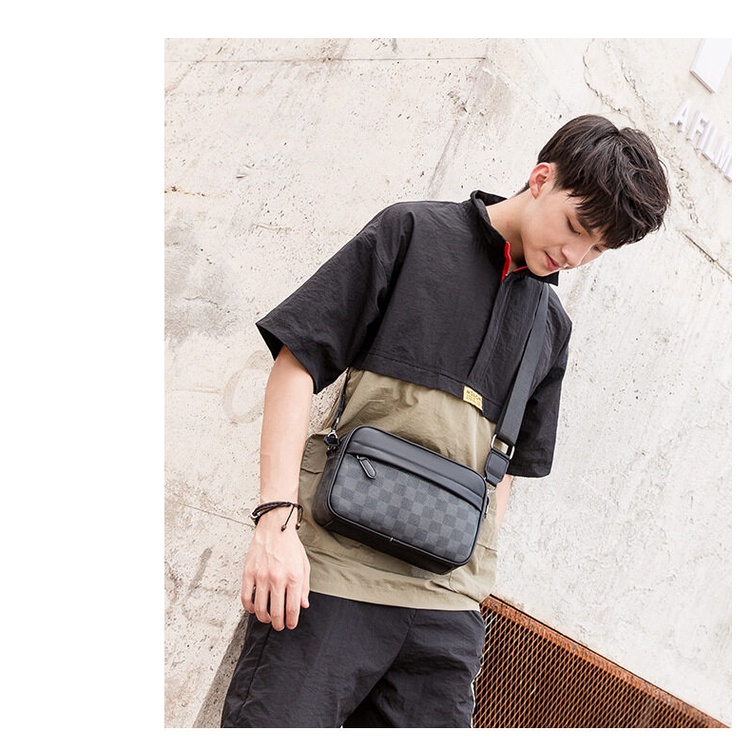 Túi Đeo Vai Nhỏ Cho Nam, Bằng Da Pu Màu Đen,Đeo Bên Hông Hàn Quốc, tx-0023