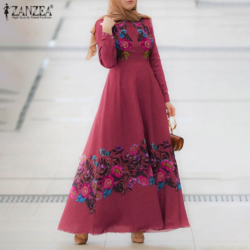 Đầm maxi ZANZEA tay dài in họa tiết hoa phong cách bohomian thời trang cao cấp cho nữ
