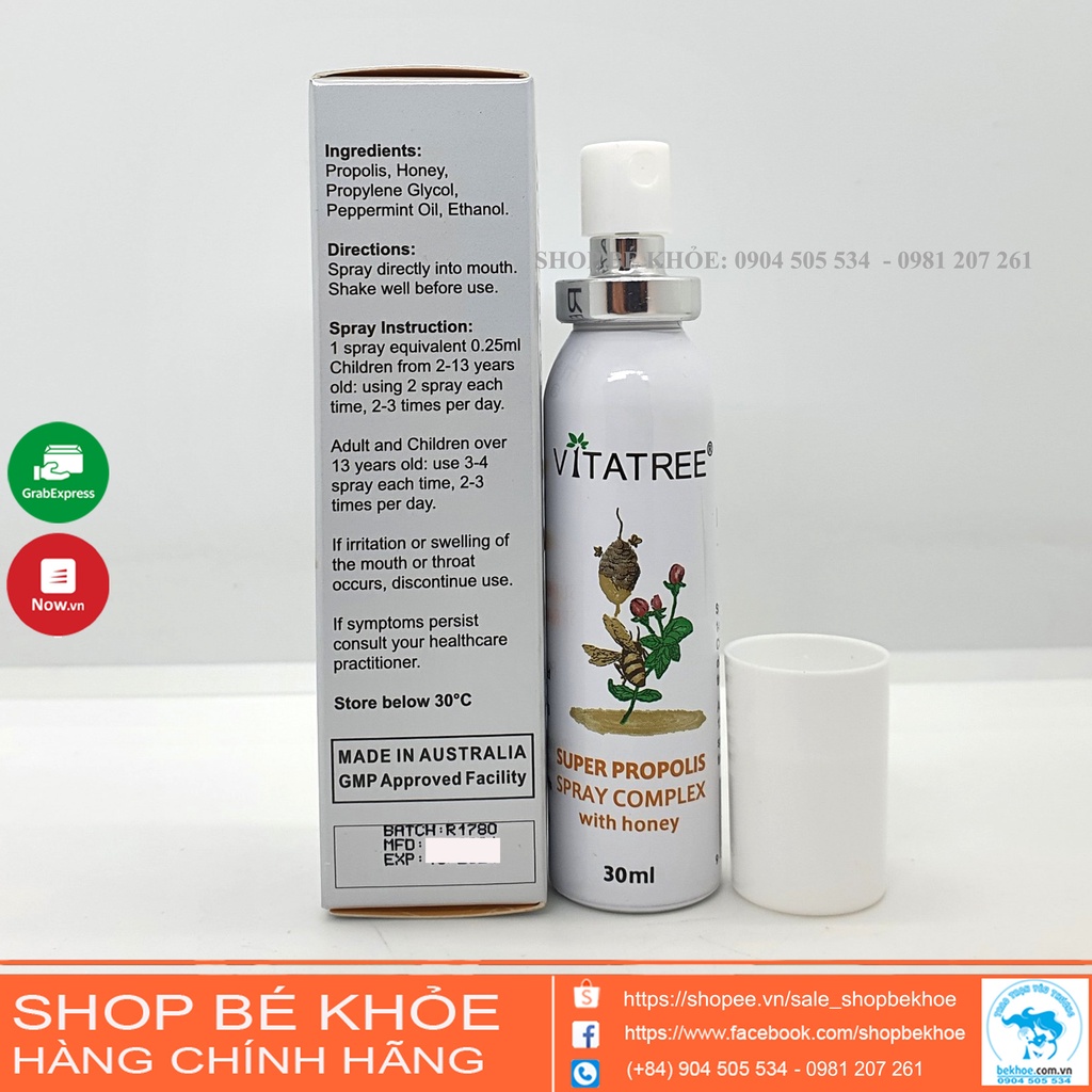 Xịt keo ong Vitatree 30ml - Vitatree Super Propolis Spray complex with Honey Úc