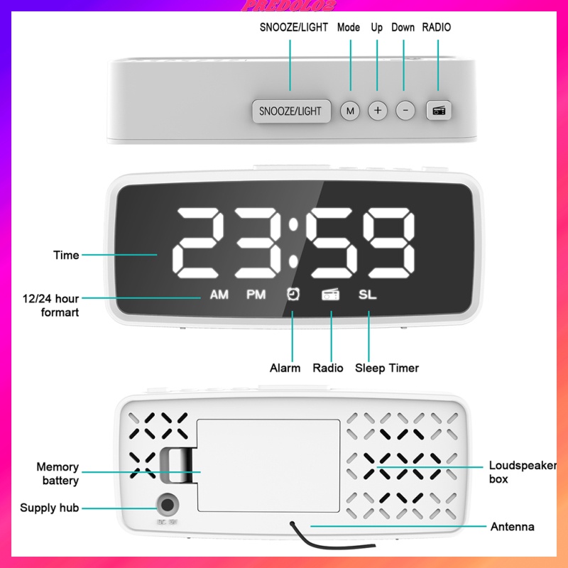 Đồng Hồ Báo Thức Kỹ Thuật Số Radio Màn Hình Led Hiển Thị Pin Sạc Qua Cổng Usb