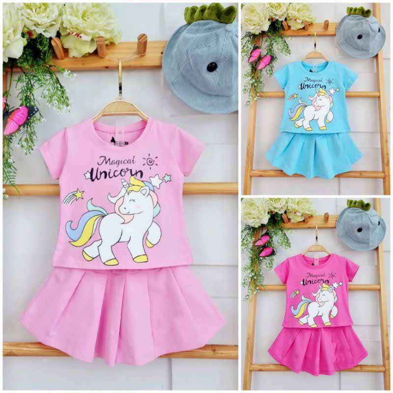 [HOT] SET ÁO KÈM CHÂN VÁY XÒE IN HÌNH PONY UNICORN CHẤT COTTON MỀM MÁT SIÊU ĐÁNG YÊU CHO BÉ 8-24KG