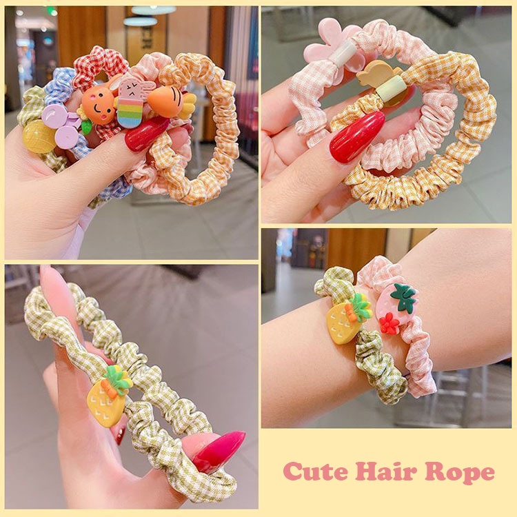 Set 10 Dây Buộc Tóc Bằng Nhựa Hình Hoa Cúc / Trái Cây Dễ Thương Cho Nữ