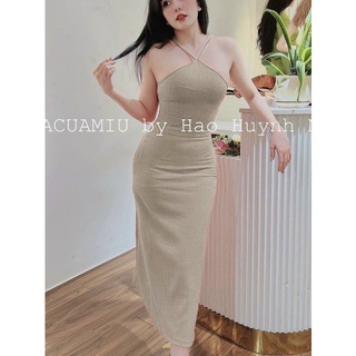 Đầm hai dây kiểu cổ yếm dáng midi chất xốp form đẹp