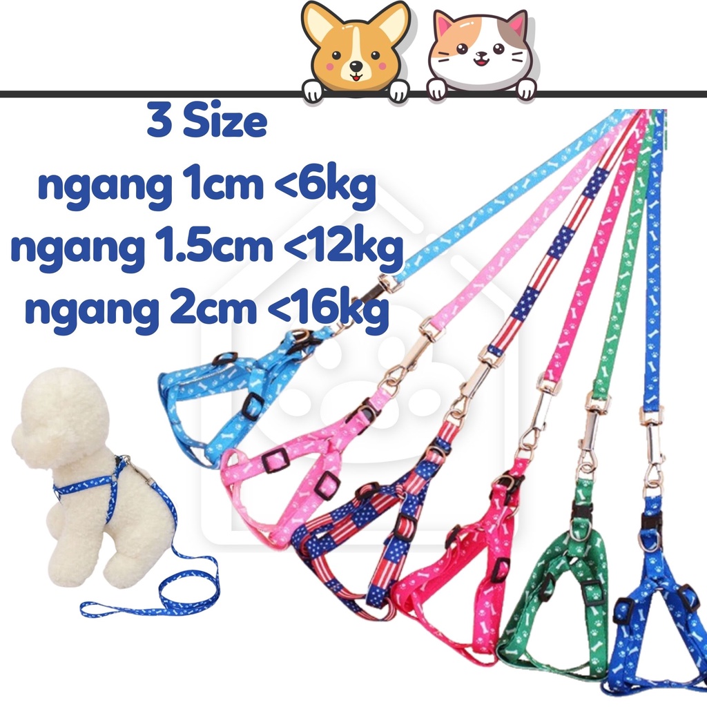 Dây dắt chó mèo đi dạo kèm yếm rời siêu xinh nhiều màu dài 1.2m - Bivido