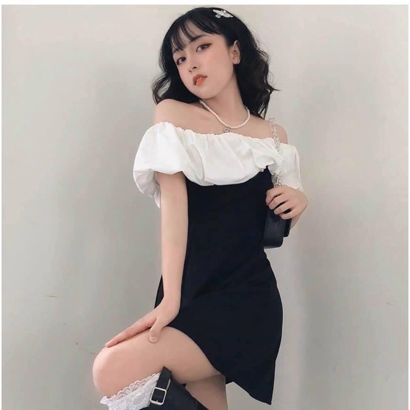 đầm đen cúp bèo ren trắng [ có sẵn ] | BigBuy360 - bigbuy360.vn