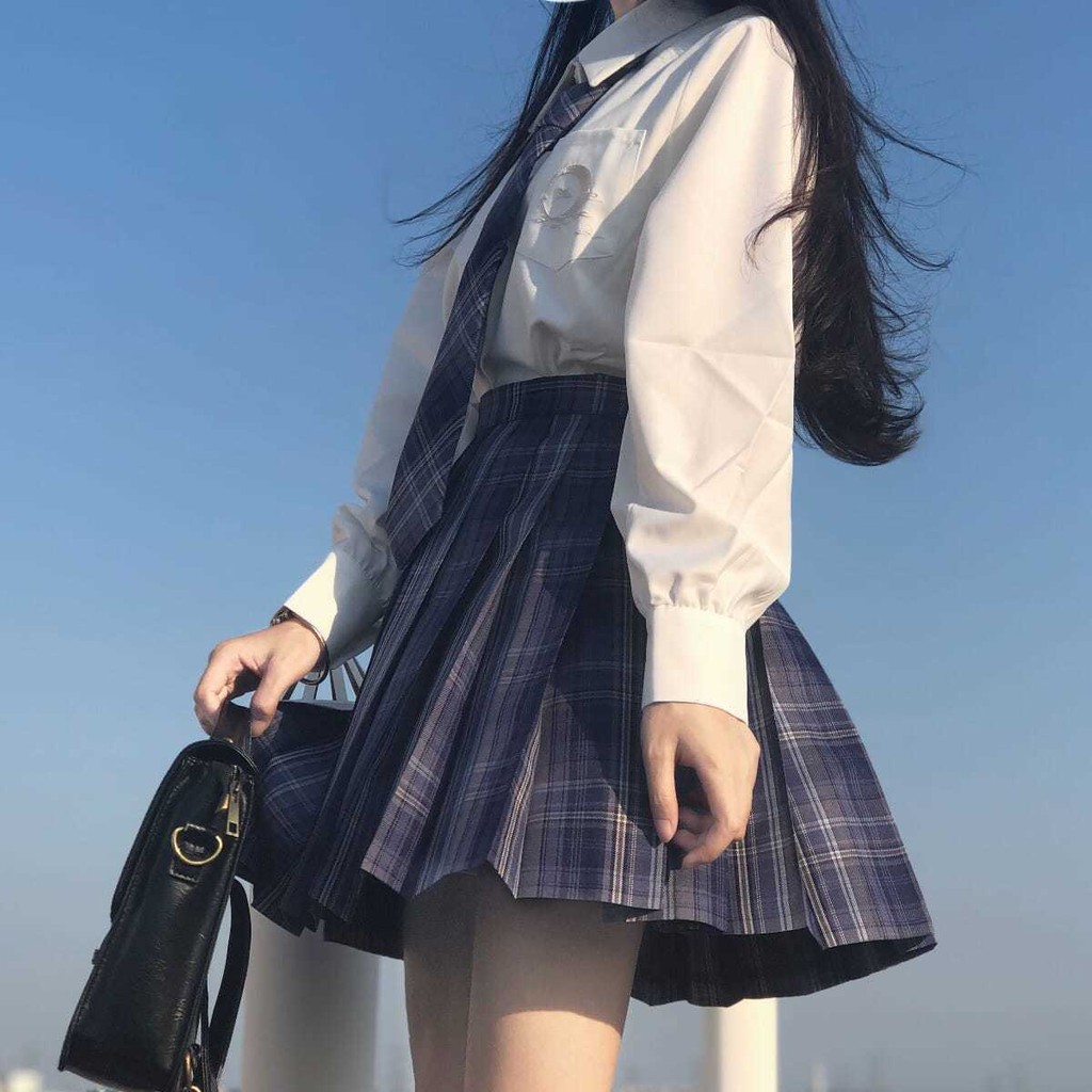 Chân váychân váy dài◑Áo sơ mi thêu đồng phục JK nữ dài tay mẫu cơ bản 2020 mới màu be học sinh hàng đầu xuân hè