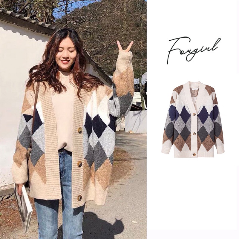 Áo cardigan lông cừu Forgirl len thổ cẩm dáng rộng siêu hot