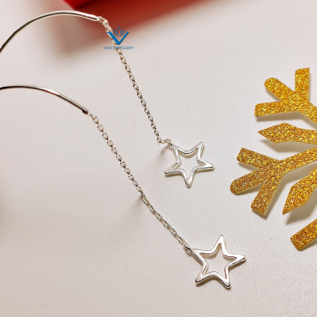 Bông tai bạc ta Bông dáng dài treo Ngôi Sao lung linh