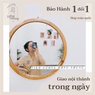 Gương tròn viền gỗ sồi decor nhiều kích thước, nhiều màu treo tường